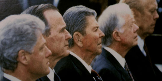 President Ronald Reagan wears hearing aids from Starkey. 