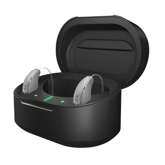 RIC RT hearing aids in premium charger 3.0