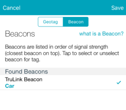 Beacons option and description in TruLink Hearing Control App.